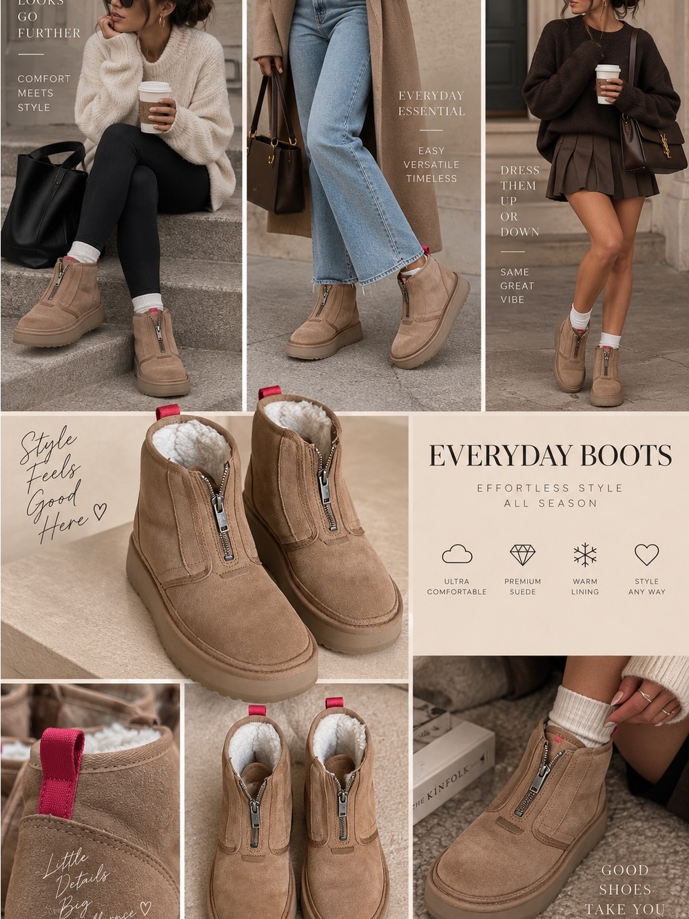 UGG Taupe Suede Zip Front Ankle Boots